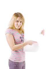 Image showing The happy young woman on white background