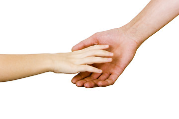 Image showing child's hand reaches for the men's hand