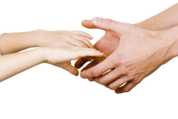 Image showing man holding a child by the hand