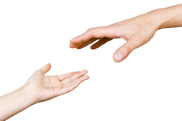 Image showing child's hand reaches for the men's hand