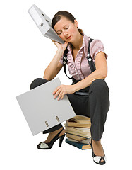 Image showing the girl sleeps on the books