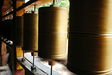 Image showing Prayer wheels in Tibet