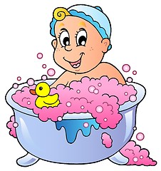 Image showing Cute bathing baby