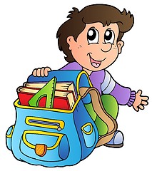 Image showing Cartoon boy with school bag