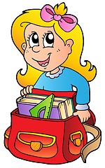 Image showing Cartoon girl with school bag
