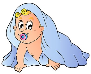 Image showing Crawling baby in towel