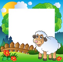 Image showing Easter frame with sheep on meadow