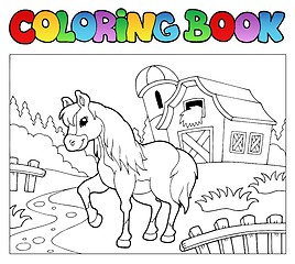 Image showing Coloring book with farm and horse