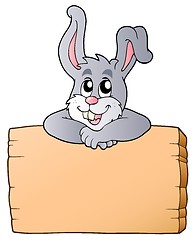 Image showing Wooden board with lurking bunny