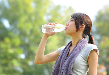 Image showing woman drink water after sport