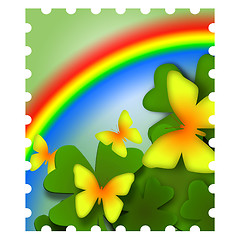 Image showing Spring Butterflies and Rainbow