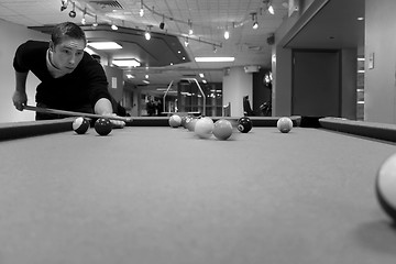 Image showing Pool Player Shooting