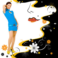 Image showing Fashion girl with an illustrated background