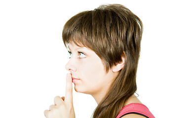 Image showing girl with a finger pressed to his lips