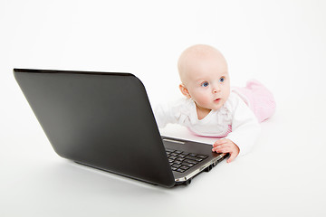 Image showing infant with a computer