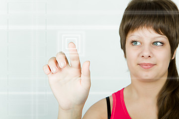 Image showing girl presses the button