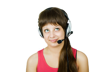 Image showing smiling girl in headphones with microphone