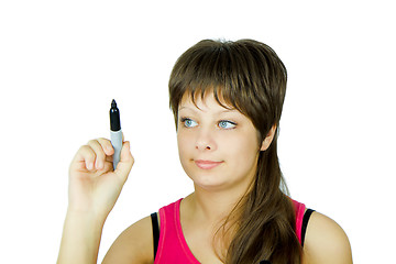 Image showing blue-eyed girl with a marker