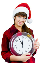 Image showing Santa girl with the clock