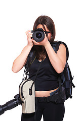 Image showing Young woman photographer