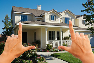 Image showing Female Hands Framing Beautiful House