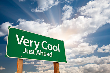 Image showing Very Cool Green Road Sign and Clouds