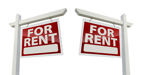 Image showing Pair of For Rent Real Estate Signs on White