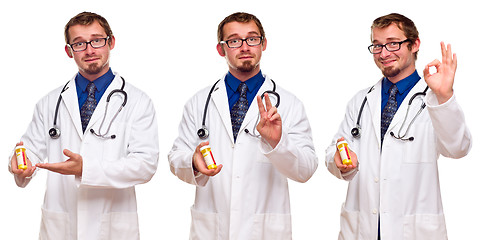 Image showing Set of Three Male Doctors with Prescription Bottle