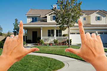 Image showing Female Hands Framing Beautiful House