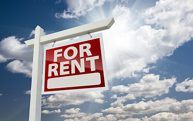 Image showing Right Facing For Rent Real Estate Sign Over Sunny Sky