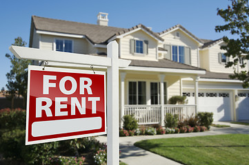 Image showing For Rent Real Estate Sign in Front of House