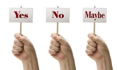 Image showing Three Signs In Fists Saying Yes, No and Maybe