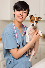 Image showing Smiling Attractive Mixed Race Veterinarian Doctor or Nurse with 