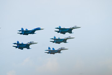 Image showing Five airplanes SU-27