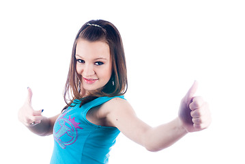 Image showing Girl showing thumb up gesture