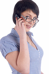 Image showing Talking girl by mobile