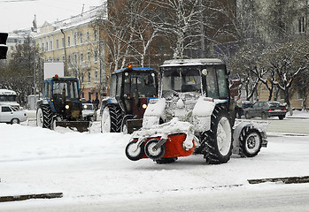 Image showing Snowplow in the city street