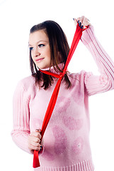 Image showing Woman with red tape