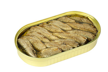 Image showing Opened tin can with conserved sprat fish