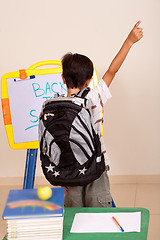 Image showing Rear view of a smart school kid