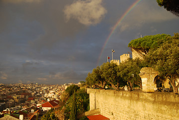 Image showing Rainbow over Castelo Sao Jorge