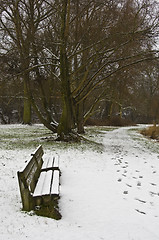 Image showing snowy bench