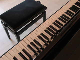 Image showing Black piano and music stool
