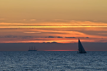 Image showing Sailing into the sun