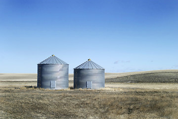 Image showing Two Steel Grain Bins