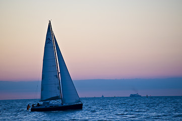 Image showing Sailing into the sunset