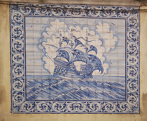 Image showing Windjammer picture on portuguese tiles