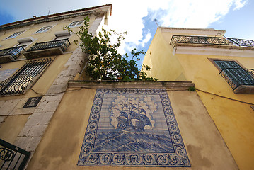 Image showing Old houses with a beautiful tile picture
