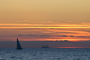 Image showing Sailing into the sun