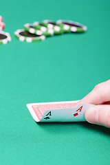 Image showing poker player with two aces